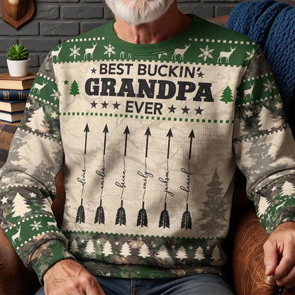 Personalized Printed Sweatshirt with Rustic Reindeer Design, Unique Winter Gift for Grandpa