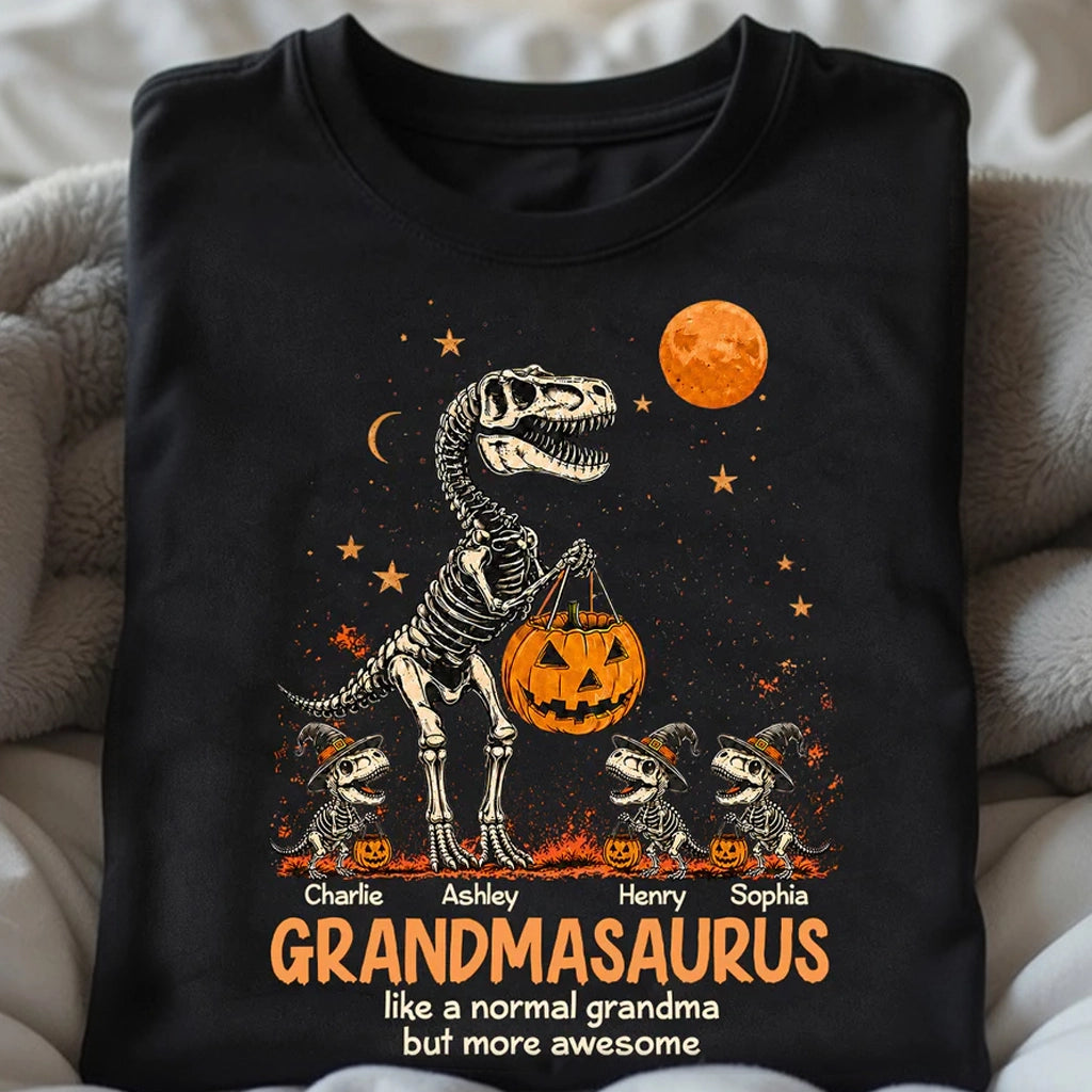 Personalized Classic Tee, Unique Spooky Grandmasaurus Dinosaur Skeleton Halloween Gift for Grandma