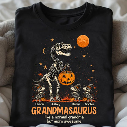Personalized Classic Tee, Unique Spooky Grandmasaurus Dinosaur Skeleton Halloween Gift for Grandma