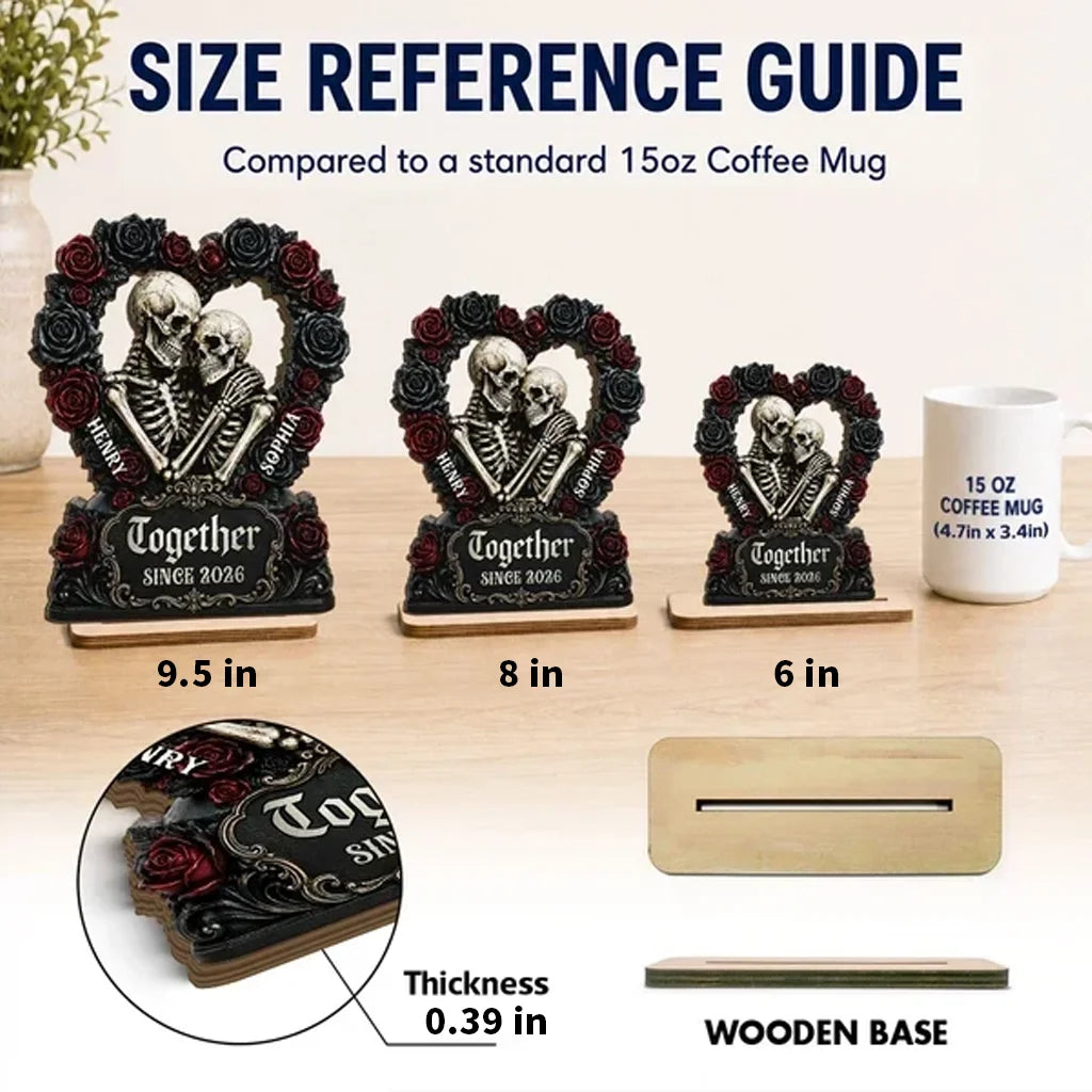 Personalized 2-Layer Wooden Plaque, Gothic Skeleton Couple With Roses, Unique Halloween Gift For Couple