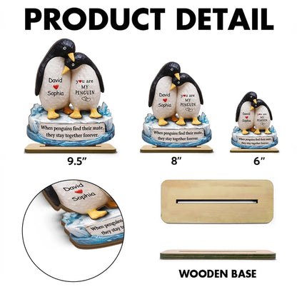 You Are My Penguin 2-Layer Wooden Plaque, Custom Names Couple Keepsake for Bedroom or Living Room, Sweet Gift for Couples