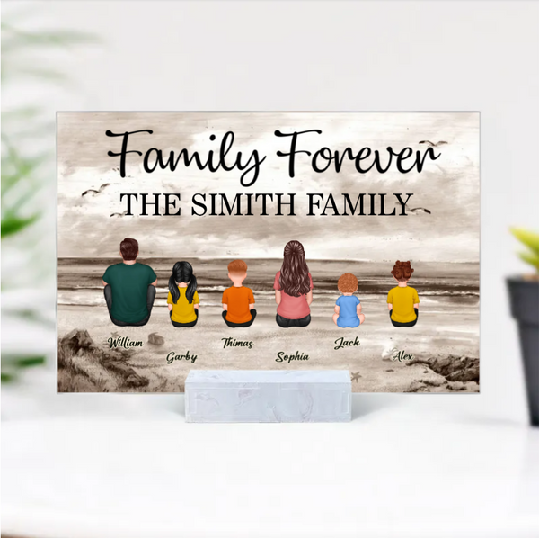 "Beach Landscape Family Sitting Back View Acrylic Or Wooden Or LED Night Light Plaque, Perfect Gift for Father's Day, for Dad or Grandpa"