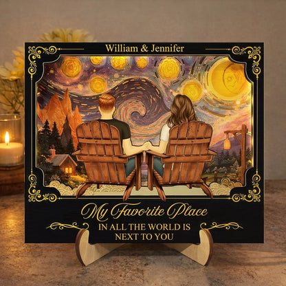 2-Layer Wooden LED Plaque Custom Printing 'My Favorite Place Is Next To You' Cozy Warm Light Couple Keepsake Gift