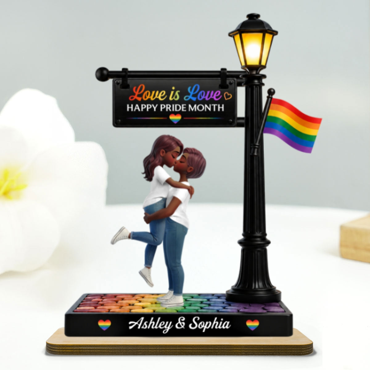 Personalized 2-Layer Wooden Plaque, Love Is Love Kissing Couple, Creative Gift for Same-Sex Partner