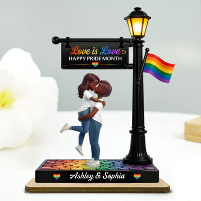 Personalized 2-Layer Wooden Plaque, Love Is Love Kissing Couple, Creative Gift for Same-Sex Partner