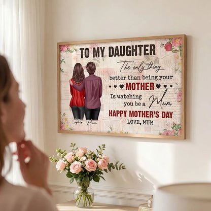 Personalized Mother Daughter Hug Poster, Vintage Floral Lettering Wall Art, Unique Mother's Day Gift for Mom