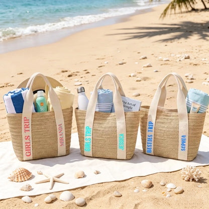Personalized Straw Tote Bag for Girls Trip, Beach Vacation Unique Gift for Friends
