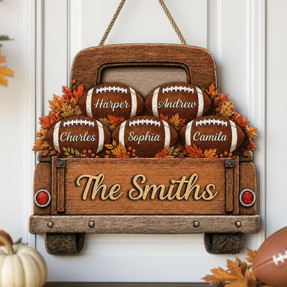 Family Football Wooden Sign, Custom Autumn Pickup Truck Decor, Heartfelt Creative Gift for Parents