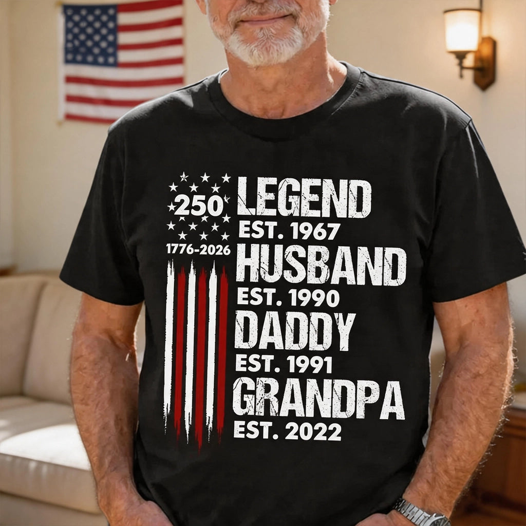 Personalized 250 Legend Classic Tee, Front Porch American Flag Unique Gift for Dad & Grandpa
