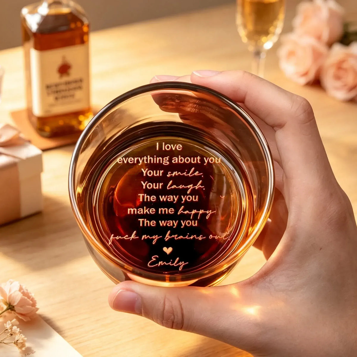 Personalized Engraved Whiskey Glass, Unique Gift for Husband, Handheld Amber Barware