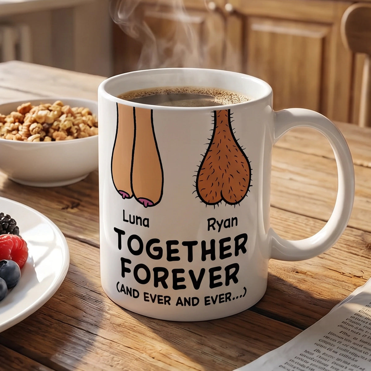 Personalized Ceramic Mug With Funny Together Forever Art, Unique Creative Gift For Couple