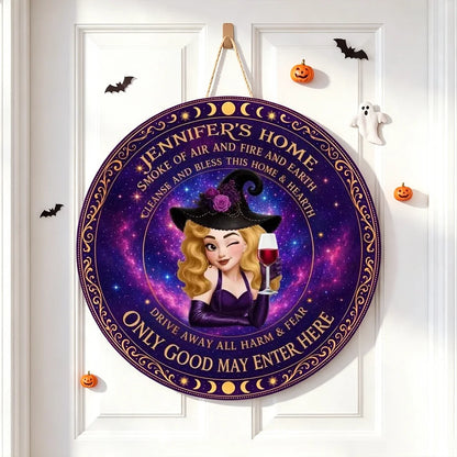 Personalized Wooden Sign with Witch & Moon Design, Halloween Door Decor, Unique Gift for Home Decor Lover