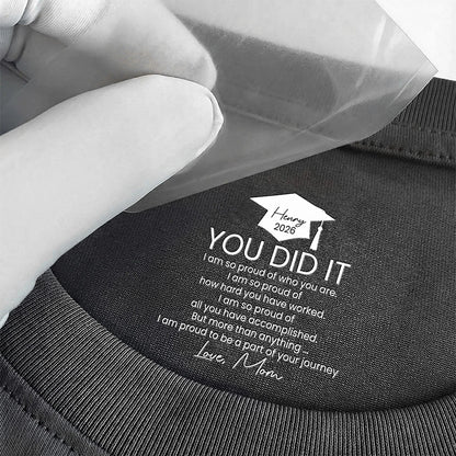 Graduation Cap Classic Tee with You Did It Message, Personalized Keepsake Shirt, Heartfelt Gift from Mom