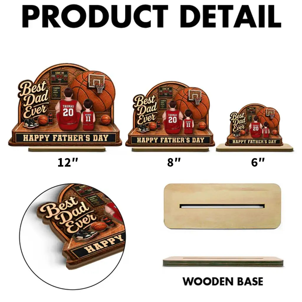 Personalized 2-Layer Wooden Plaque, Basketball Dad & Kids Back-View, Unique Creative Gift for Dad