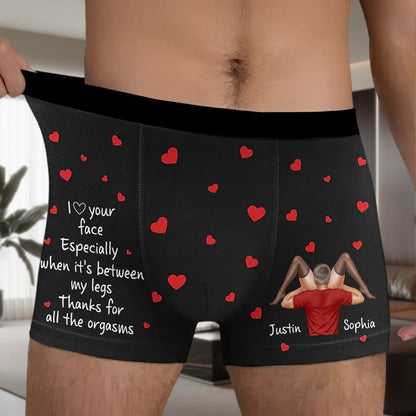 Personalized Men's Boxer Briefs With Funny Love Quote & Hearts - Flirty Couple Gift For Him With Custom Print