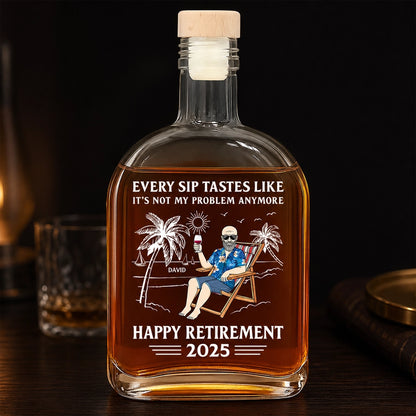 Personalized Glass Spirits Decanter With Funny Retirement Quote Beach Chair Design Unique Gift For Dad Or Coworker
