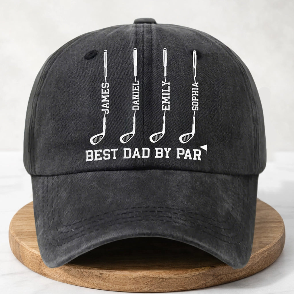 Washed Denim Baseball Cap, Best Dad By Par Golf Clubs, Creative Gift for Dad's Everyday Wear