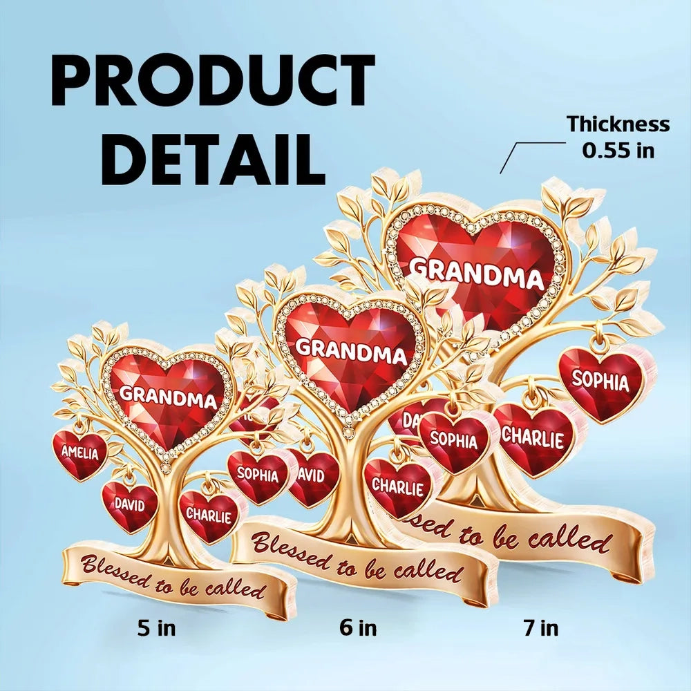 Personalized Shaped Acrylic Block Plaque Heart Family Tree for Grandma, 'Blessed to be called' Keepsake, Unique Gift