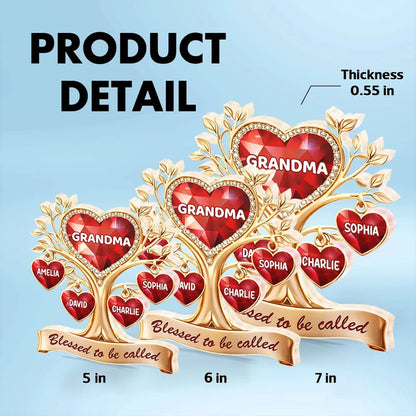 Personalized Shaped Acrylic Block Plaque Heart Family Tree for Grandma, 'Blessed to be called' Keepsake, Unique Gift