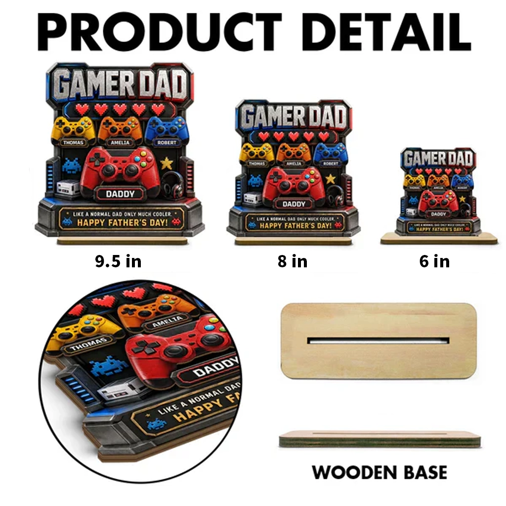 Personalized Gamer Dad Wooden Plaque, Arcade Controller Unique Gift for Dad on Father's Day