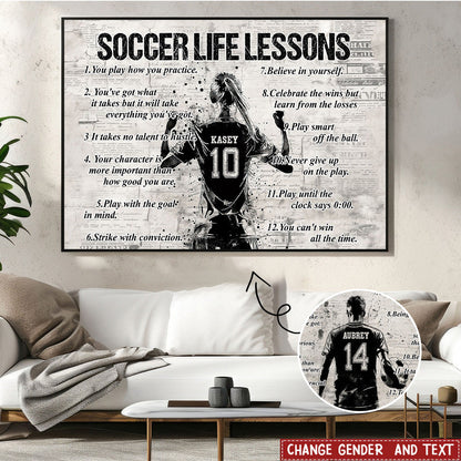 Soccer Life Lessons Personalized Canvas, Back View Player Art, Unique Gift for Soccer Player