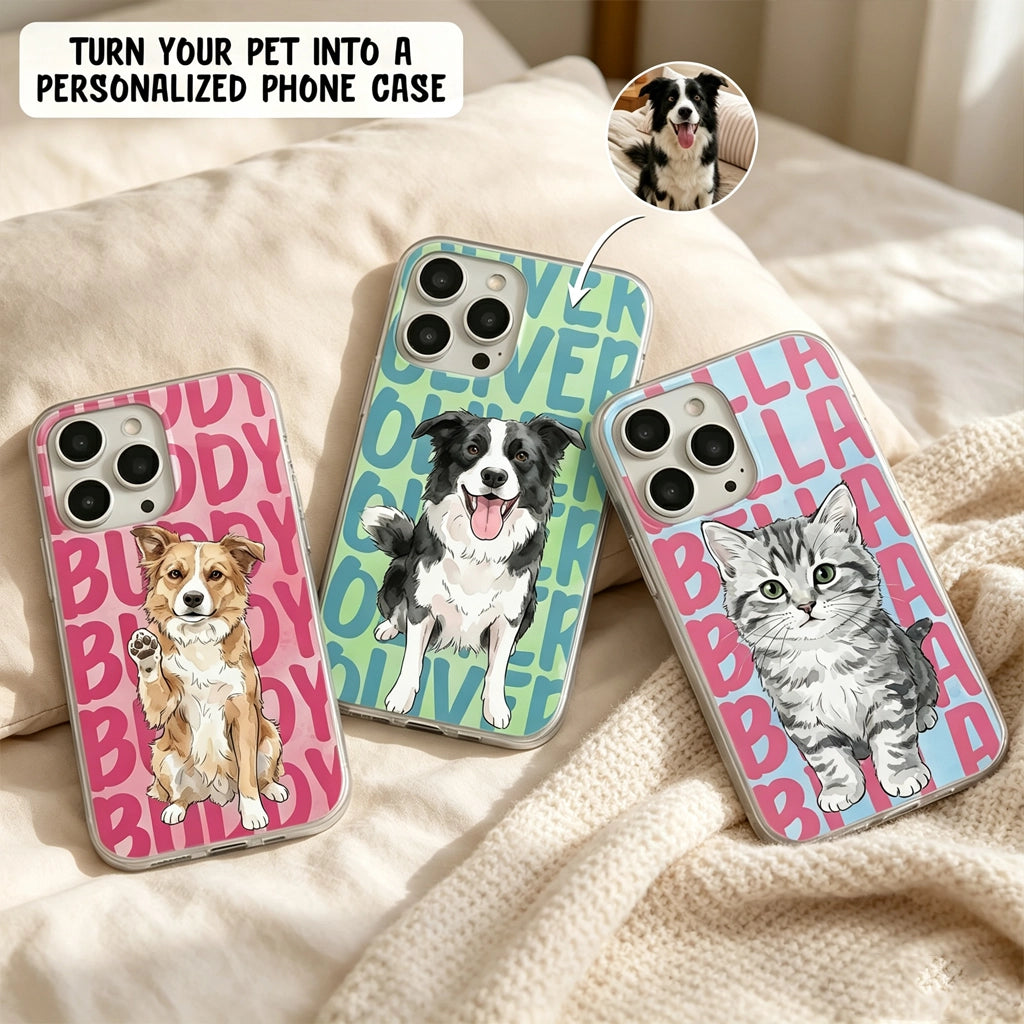 Custom Pet Portrait Clear TPU Phone Case, Personalized Watercolor Style Unique Gift for Dog & Cat Lovers