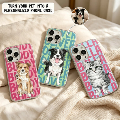 Custom Pet Portrait Clear TPU Phone Case, Personalized Watercolor Style Unique Gift for Dog & Cat Lovers