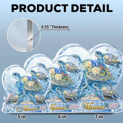 Personalized Shaped Acrylic Block Plaque with Sea Turtles & Ocean Flowers - Unique Gift for Grandma or Mom