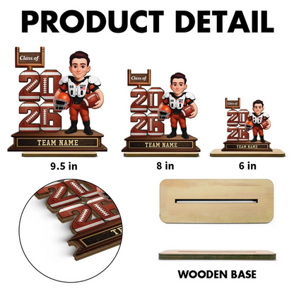 Custom Football Player 2-Layer Wooden Plaque Class of Gift for Son or Daughter, Heartfelt Senior Night Style Memory