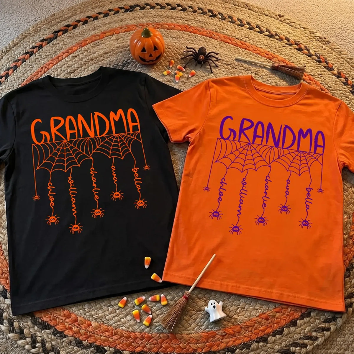 Personalized Grandma Spider Web Classic Tee, Unique Halloween Gift With Playful Spooky Style