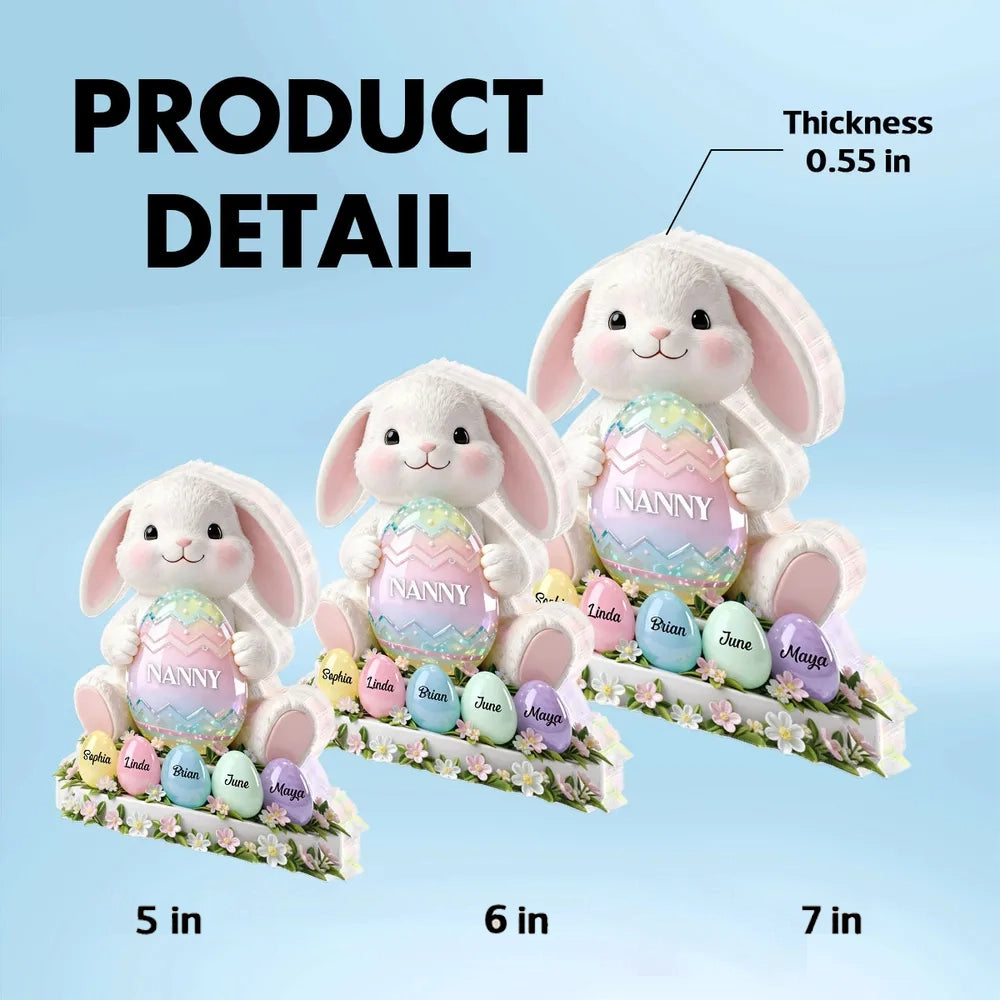 Custom Easter Bunny Shaped Acrylic Block Plaque, Pastel Egg Design for a Love-Filled Keepsake Gift for Nanny