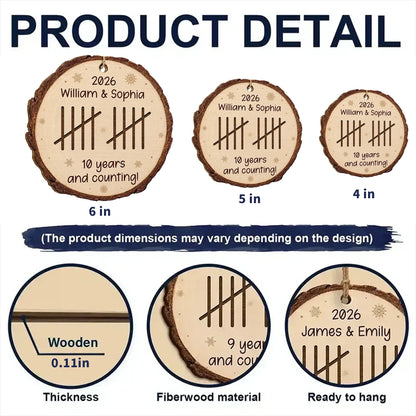 Personalized Wooden Ornament, Custom Couple Anniversary Tally Marks, Rustic Snowflake Unique Gift