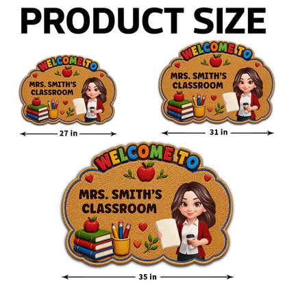 Personalized Shaped Doormat for Teacher Classroom, Colorful Welcome Design, Unique Back-to-School Gift