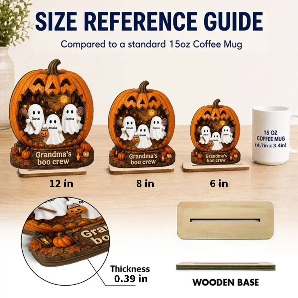 Personalized 2-Layer Wooden Plaque, Halloween Pumpkin Ghost Decor, Unique Gift for Grandma