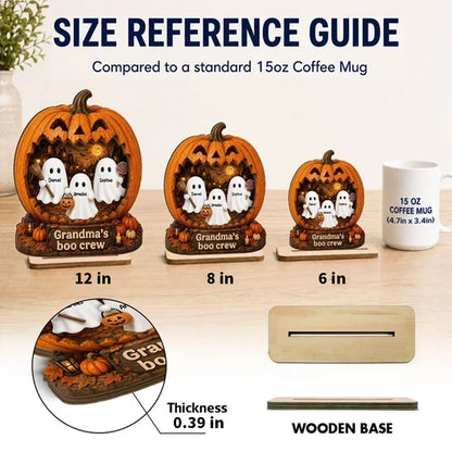 Personalized 2-Layer Wooden Plaque, Halloween Pumpkin Ghost Decor, Unique Gift for Grandma
