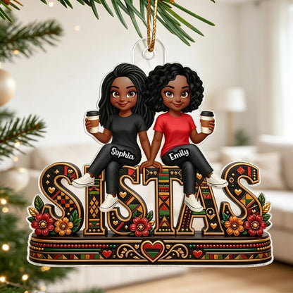 Personalized Acrylic Ornament, Sistas Holding Coffee, Heartwarming Tree Decor, Creative Gift for a Close Friend