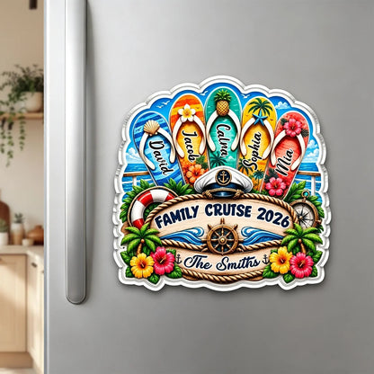 Personalized Acrylic Magnet, Family Cruise Beach Flip Flop Design, Unique Gift for Family Travel Memories