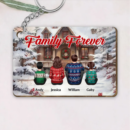 Snow House Back View Family Sitting Personalized Poster or Ornament or Plaque or Keychain