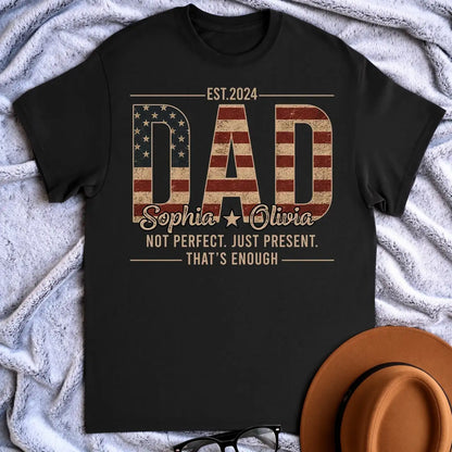 Custom Dad Classic Tee with Heartfelt Quote, Vintage Flag Look, Unique Gift for Father