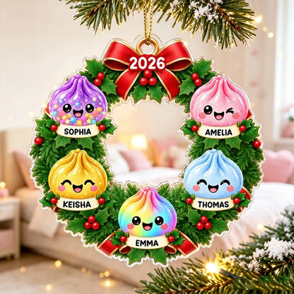Personalized Acrylic Ornament, Colorful Dumpling Family Keepsake on a Lit Christmas Tree, Creative Gift for Kids & Parents
