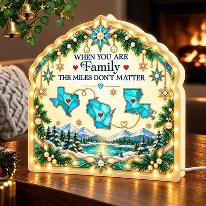 Personalized Acrylic Light Box with State Maps and Winter Scene, Unique Christmas Gift for Long-Distance Family