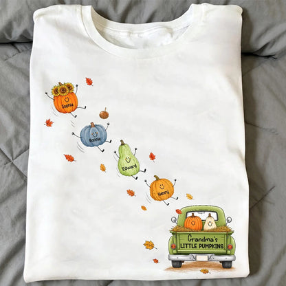 Personalized Classic Tee with Grandma's Little Pumpkins, Fall Pumpkin Unique Gift for Grandma