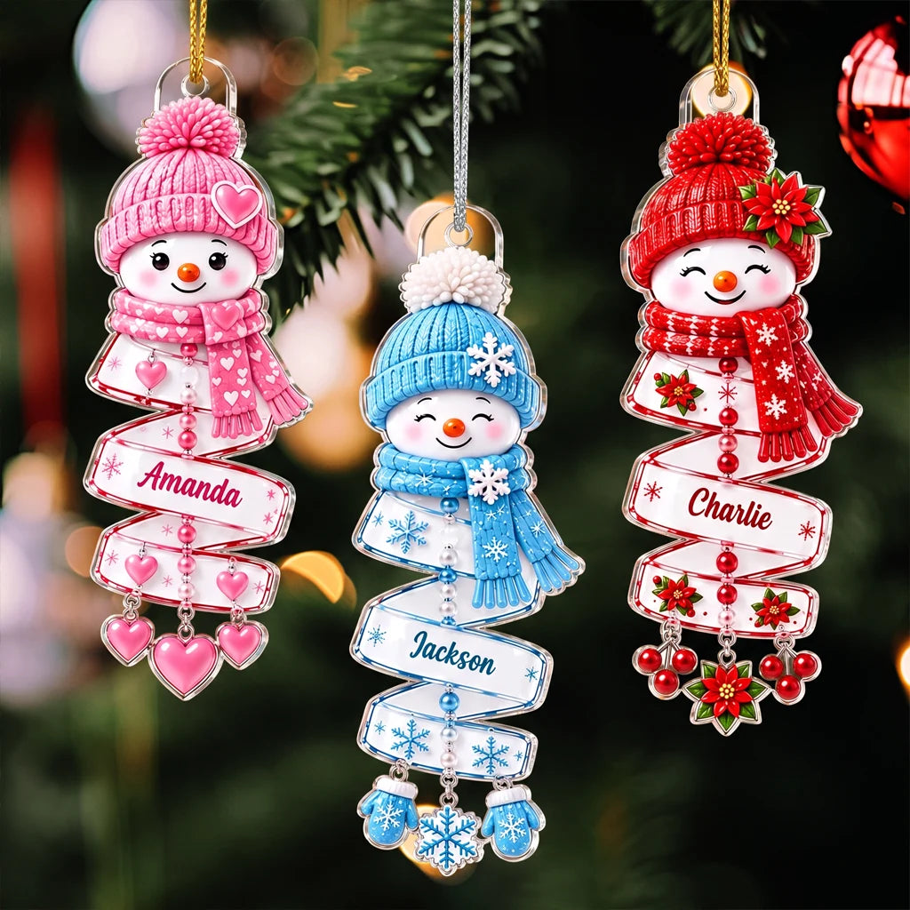 Personalized Acrylic Ornament, Cheerful Winter Snowman in Festive Colors, Creative Christmas Gift for Grandchildren