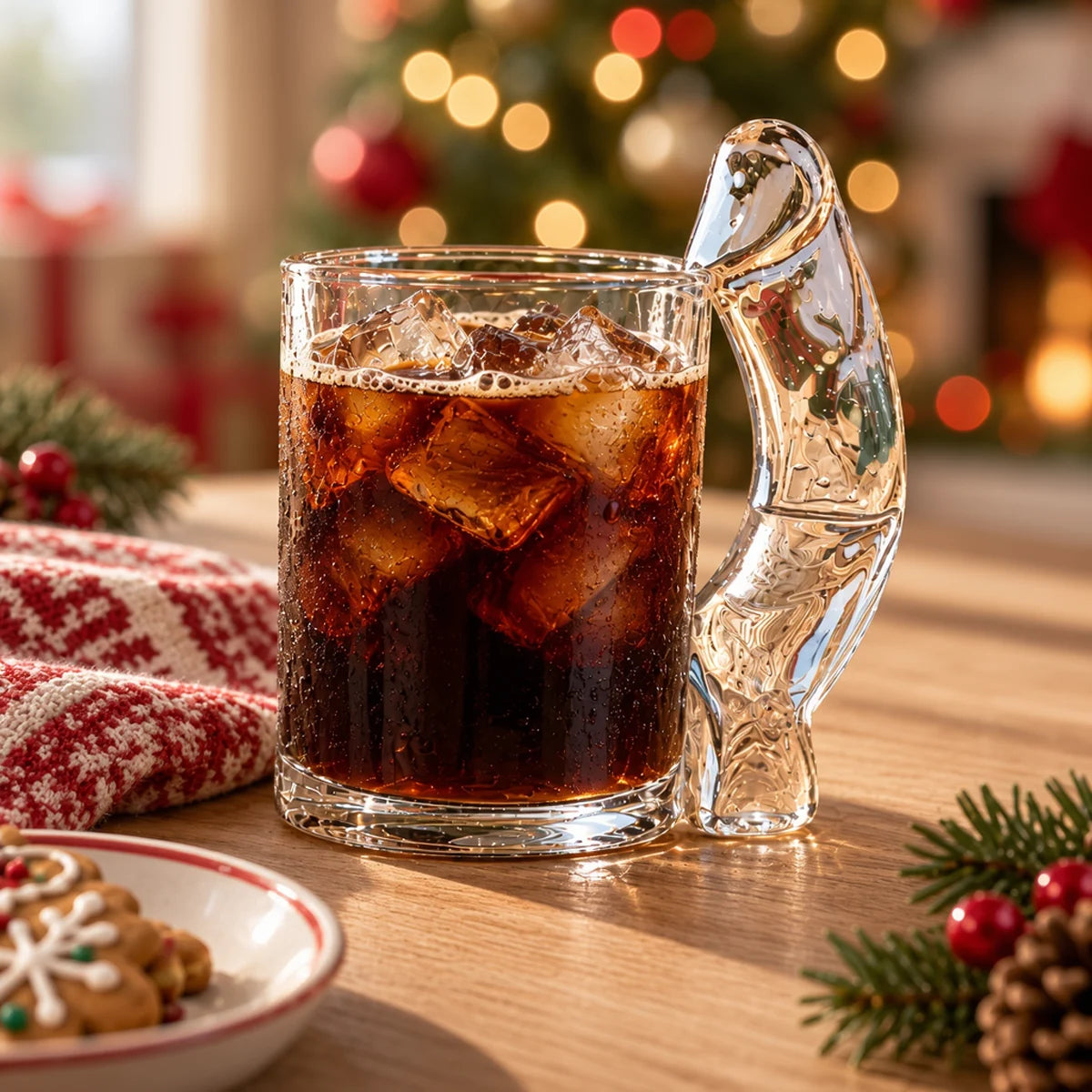 Personalized Curved Handle Glass Mug with Playful Silhouette, Unique Christmas Gift for Friends
