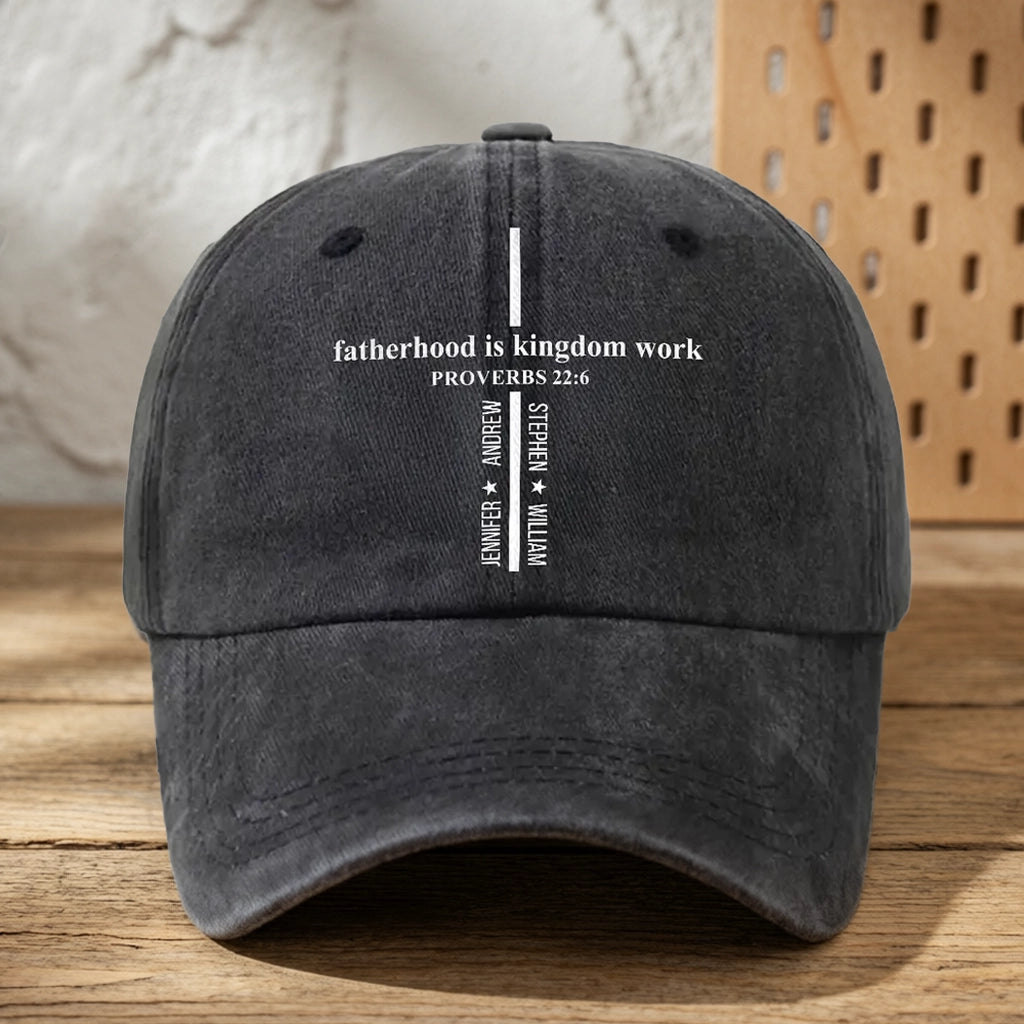 Fatherhood Is Kingdom Work Washed Denim Baseball Cap, Personalized Creative Gift for Dad