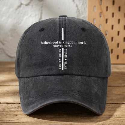 Fatherhood Is Kingdom Work Washed Denim Baseball Cap, Personalized Creative Gift for Dad