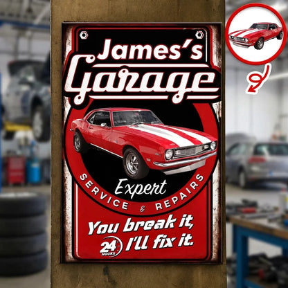 Personalized Rectangular Iron Sign, You Break It, I'll Fix It Garage Art, Creative Gift for Auto Enthusiasts
