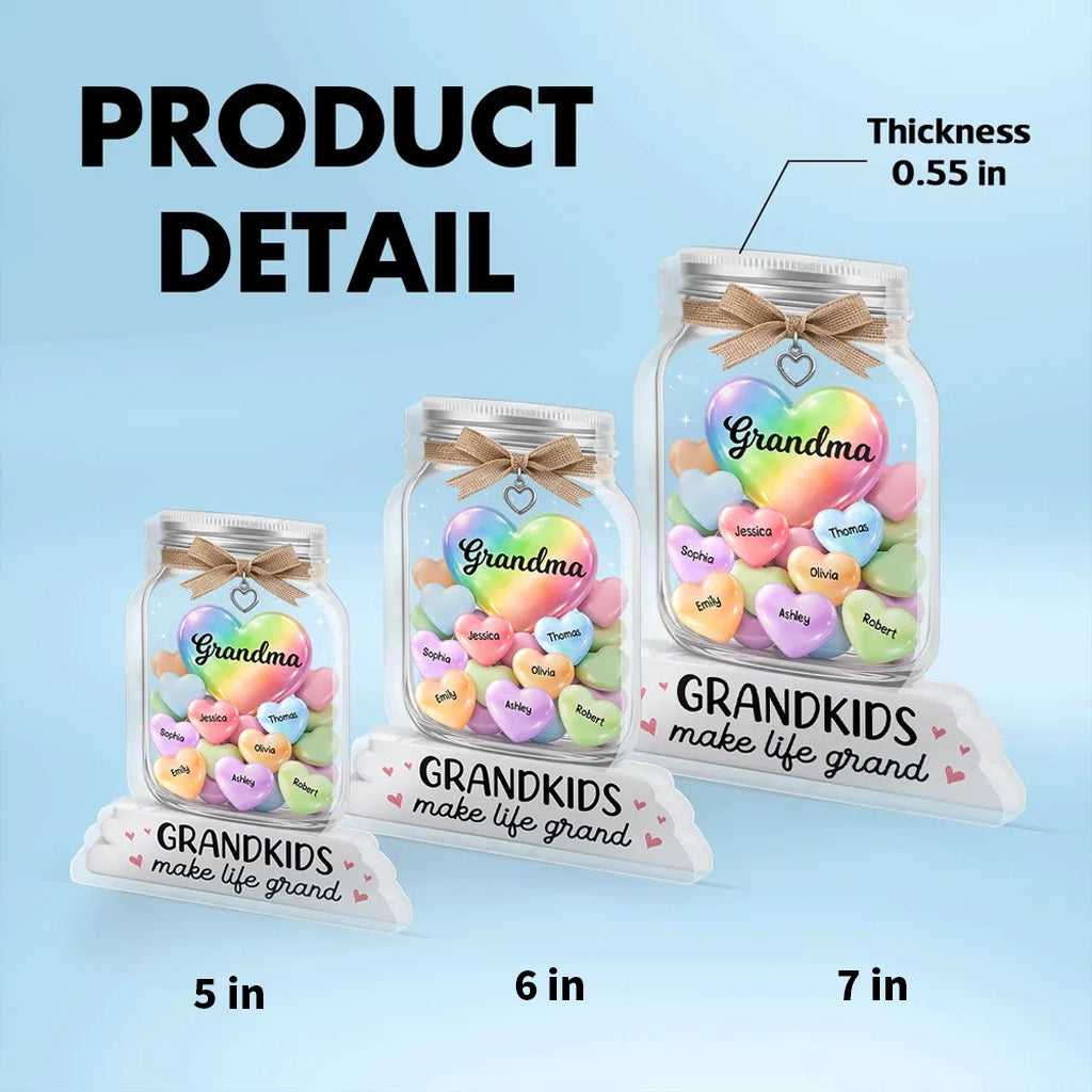 Shaped Acrylic Block Plaque for Grandma, Personalized Grandkids Candy Hearts Keepsake, Cute Home Accent Gift for Grandma