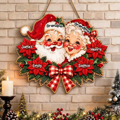 Personalized Wooden Sign with Smiling Grandparents, Vintage Christmas Decor, Unique Gift for Grandparents