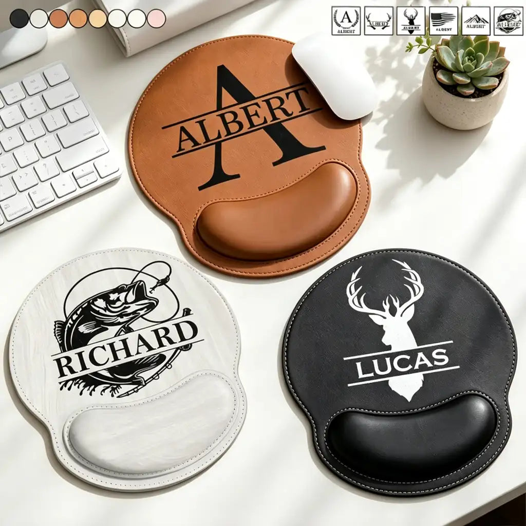 Personalized Wrist Rest Mouse Pad, Vintage Monogram Desk Accessory, Unique Gift for Him